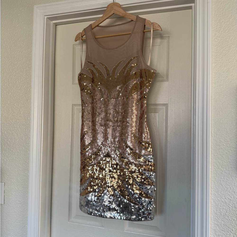 Bebe Gold Sequin Bodycon Mini Dress